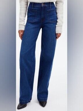 MADEWELL Emmett Wide Leg High Rise Jeans Allentown Dark blue 30 Patch Pocket